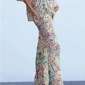 Zara Flared Print Pants Womens Size Small